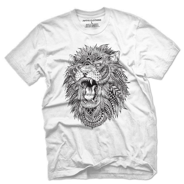 Fifty5 Clothing - Roaring Lion Illustration Men's T Shirt - White