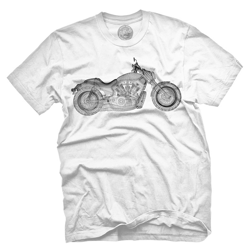 Fifty5 Clothing - Wireframe V-Rod Motorcycle Men's T Shirt - White