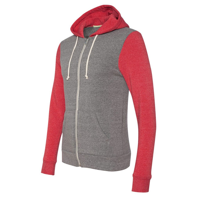Alternative - Rocky Unisex Colorblocked Eco-Fleece Hooded Full-Zip - Eco Grey/ Eco True Red