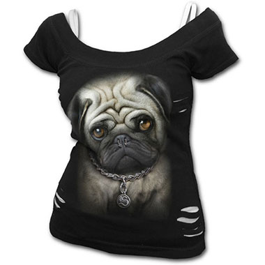 Spiral Direct - PUG LIFE - 2in1 White Ripped Top Black