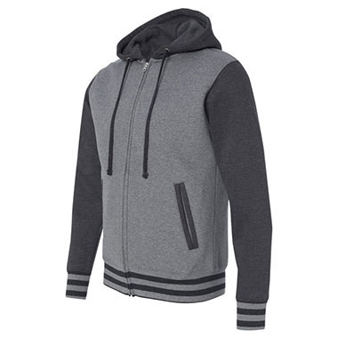 Independent Trading Co. - Unisex Varsity Full-Zip Hooded Sweatshirt - Gunmetal Heather/ Charcoal Heather