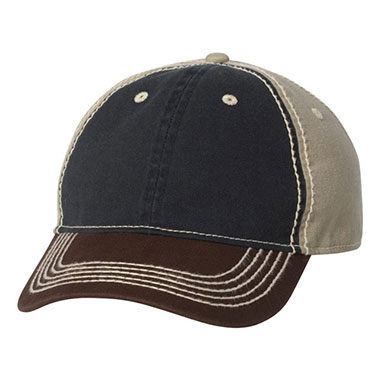 Outdoor Cap - Washed Chino Cap with Contrast Stitching - Navy/ Khaki/ Brown